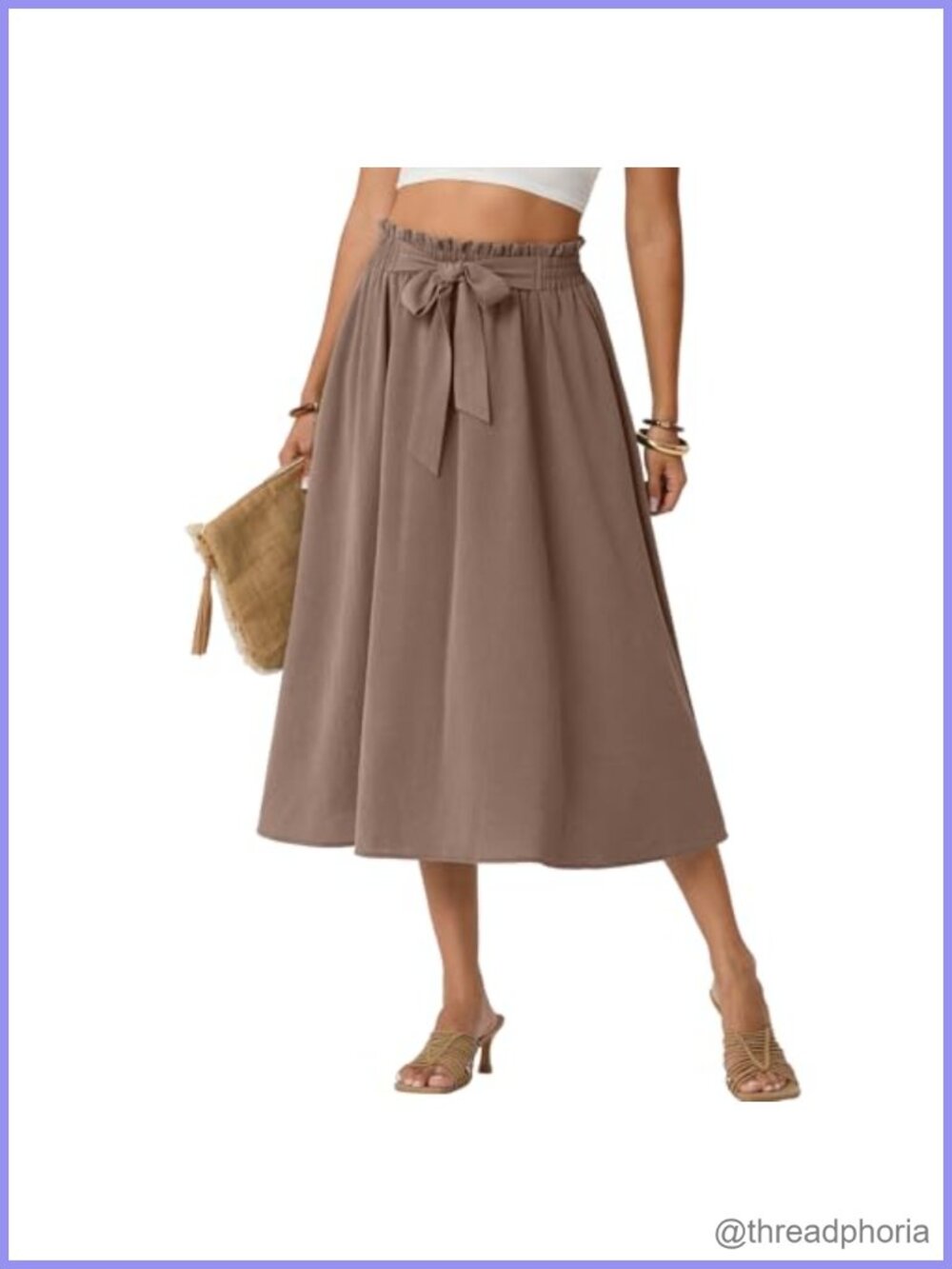 High Waisted Flowy Midi Skirt with Pockets A-Line Summer Beach Vacation